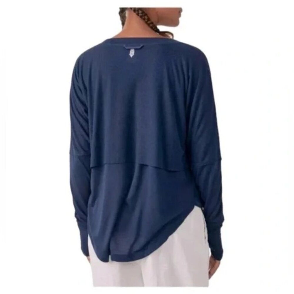FP Movement by Free People Twice as Nice Henley Top L Long Sleeves Navy Blue - Picture 2 of 12